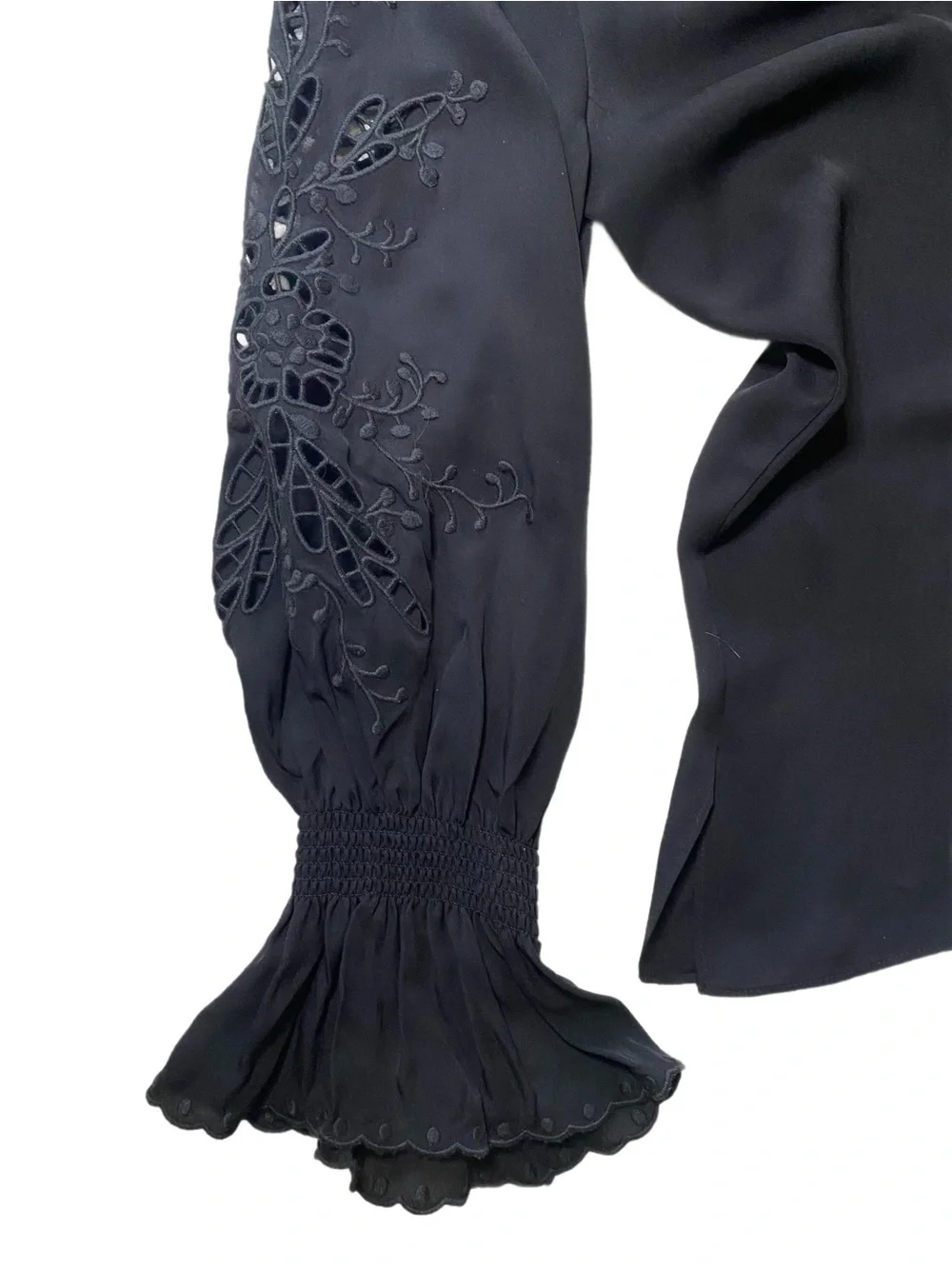 Kobi Halperin Silk Boho Peasant Blouse/Eyelet Lace Sleeve Size M